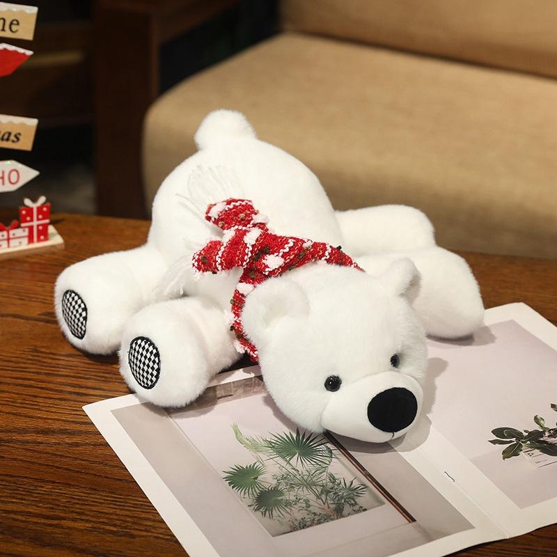 Cute Lying Down Polar Bear Doll Plush Toy Little White Bear Teddy Bear Doll Children S Company Soothing Doll 25cm（0.12kg）