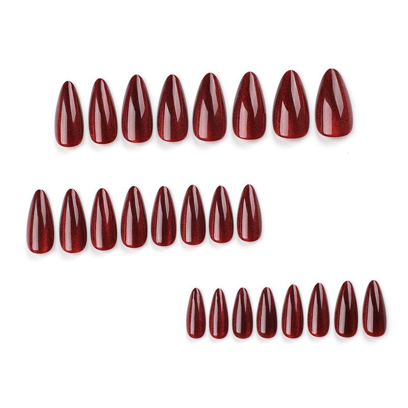 24pcs Long Red Fake Nail Valentine's Day Solid Color Glittering Press-on Nail for Women and Girls Nail Decoration
