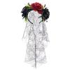 Skull Skeleton Hand Veil Headpiece with Dark Series Flower For Halloween Costume And Themed Photoshoots Wear