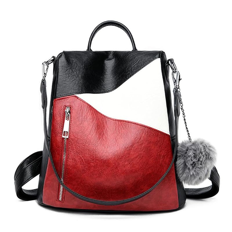 

[BUKESIYI] ladies backpack mini backpack pochette large capacity waterproof Rucksack Backpack for Women PU leather JP78163 red wine color