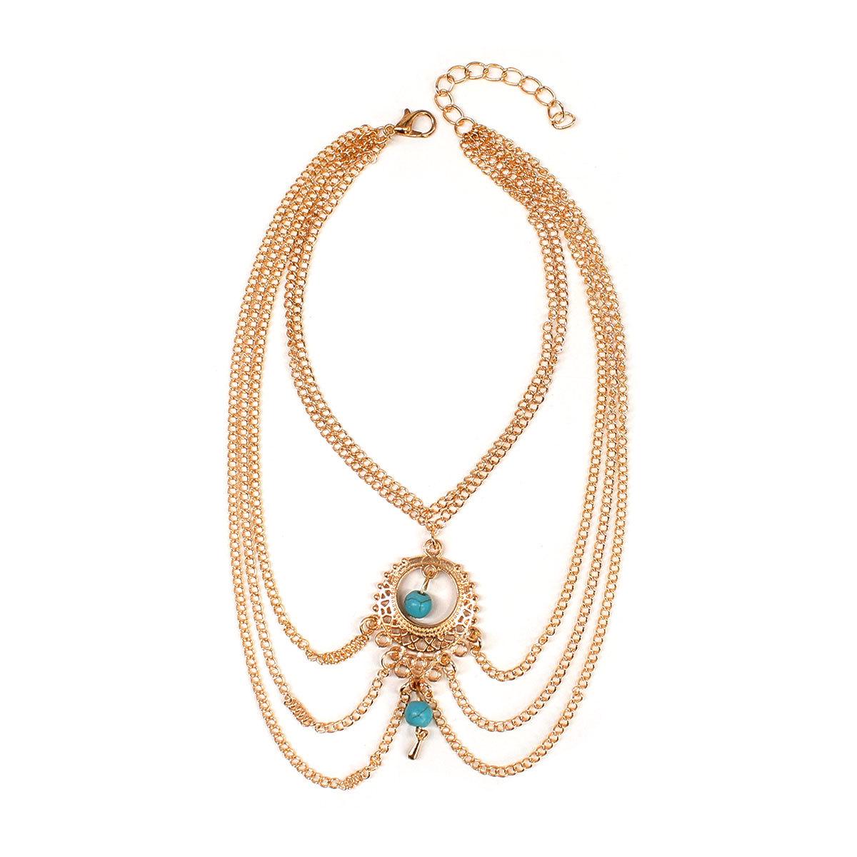 Vintage Ethnic Style Hollow Turquoise Teardrop Anklet for Women золотой