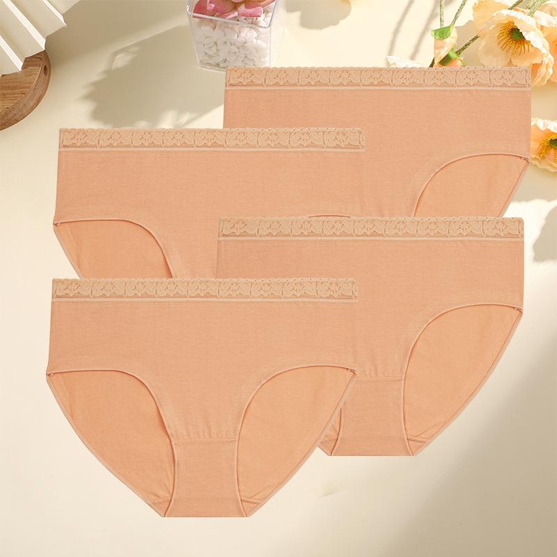 4PCS/Set Women Cotton Panties Sexy Low Waist Briefs Lace Cotton Female Comfortable Underwear Solid Color Soft Lingerie