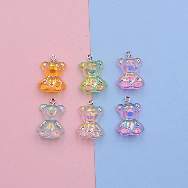 AB Color Electroplated Resin Bear Keychain Pendant - DIY Jewelry Accessory
