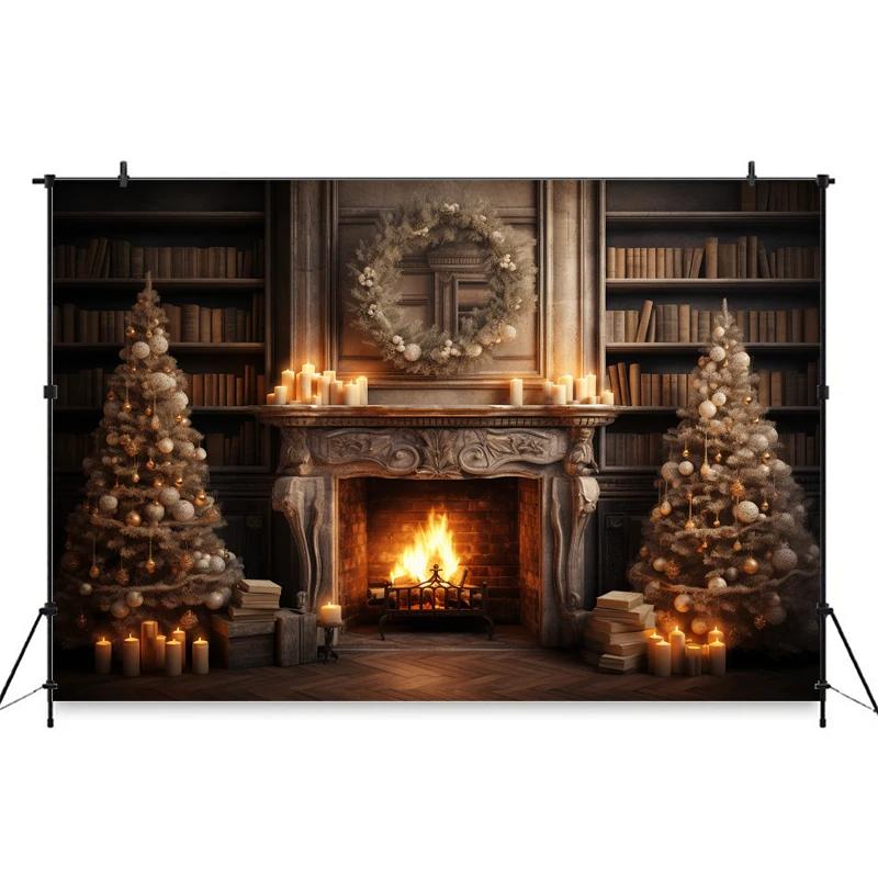 Mocsicka Christmas Photography Background Xmas Tree Fireplace Wall Decors Family Baby Children Portrait Photo Backdrop Wallpaper