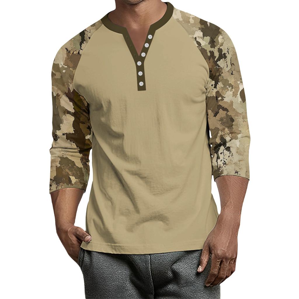 Top Masculino de Manga 3/4 Raglan Contrastante com Botões