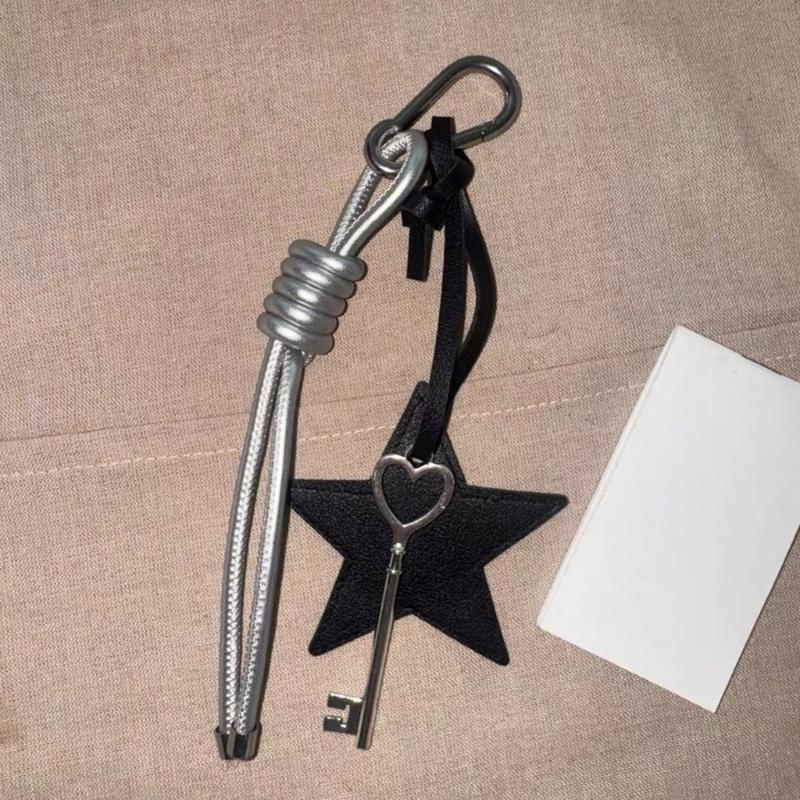 Trendy PU Leather Star Pendant Keychain Stylish Braided Rope Key Holder Handmade Colorful Keyring for Fashion Lovers