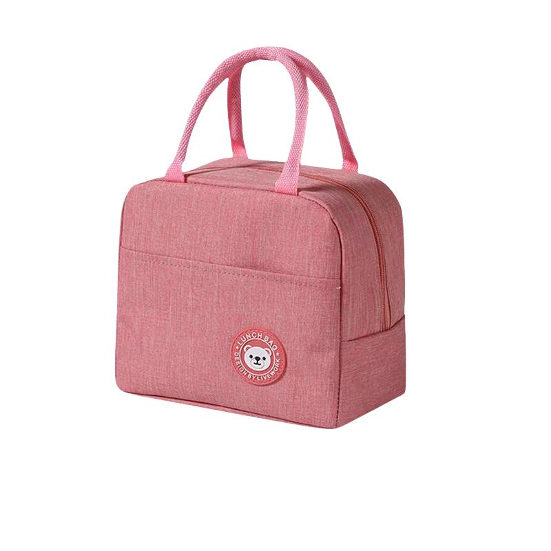 Изолированная сумка для ланча с рисунком медведя термо-тоут для бенто из нетканого материала прямоугольный переносной контейнер для еды с застежкой-молнией можно стирать вручную без контакта с пищевыми продуктами Lunch Bag розовый 664₽