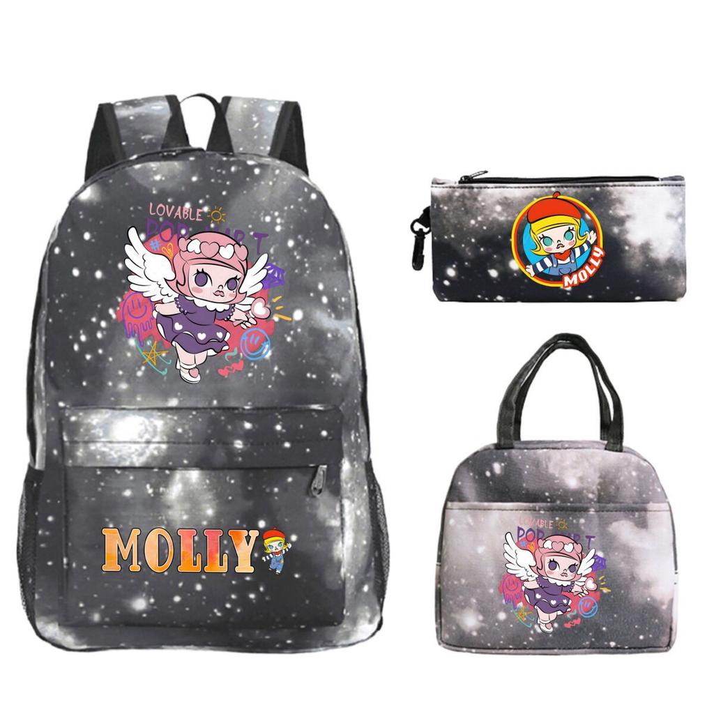 Cute Molly Cartoon Peripheral Casual Backpack Printing Trend Primary and Secondary School Schoolbag Three-piece Set