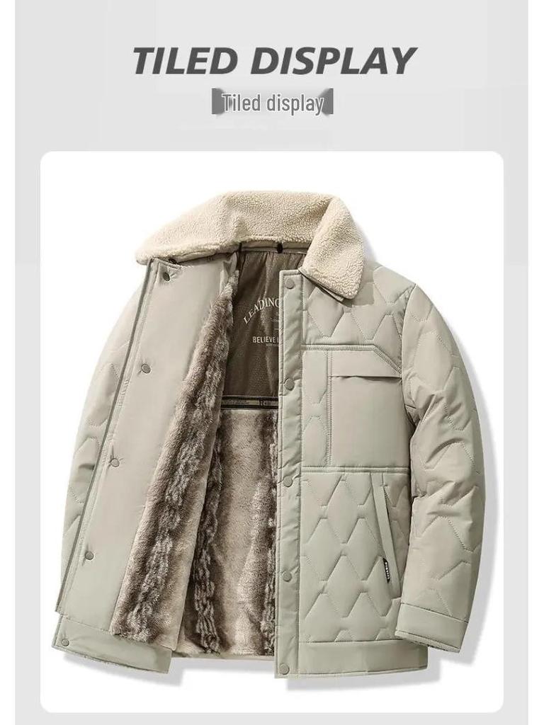 Men's Winter Lapel Jacket with Lambswool Fur Collar & Nano Mink Velvet - Thickened Warm Cotton