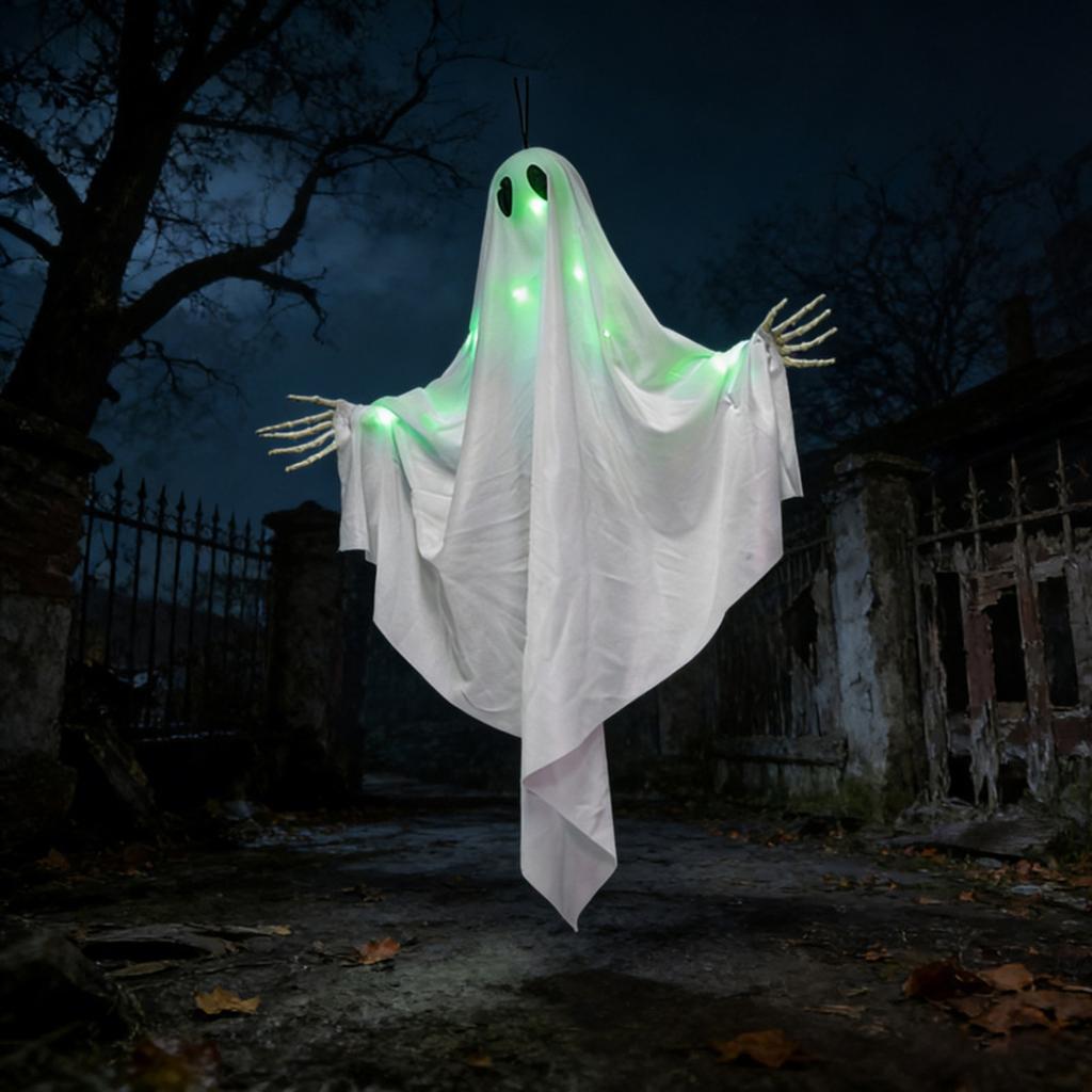 Halloween Glowing Hanging Decoration with Green Light and Multiple Expressions, Outdoor Yard Decor for Garden Amusement