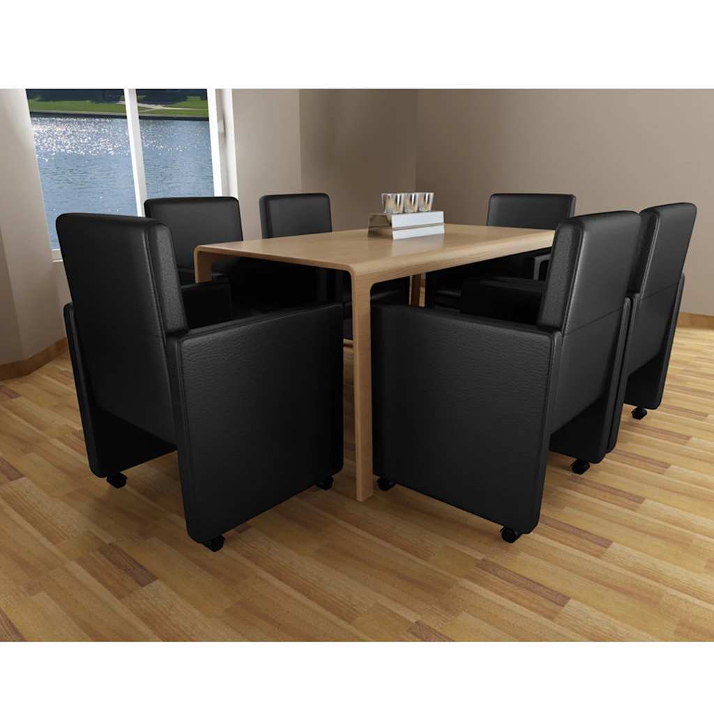 Dining Chairs Set of 6 Black Faux Leather