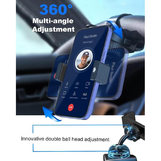 Steering Wheel Phone Holder With Large Metal Clip[Thick Cases Friendly]Adjustable Phone Holders For Your Car, Truck, Tesla, Hands Free Phone Mount
