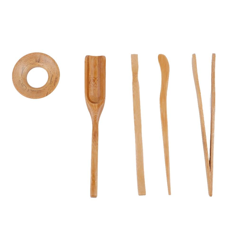 5-teiliges Set Bambusmaterial Gongfu Tee-Set Natürliche Werkzeuge Komplettes Set Teezubehör Tragbare Werkzeuge Teezange Teenadel