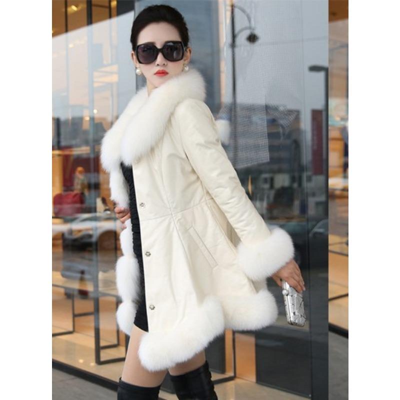 Autumn and winter new leather and fur women's medium and long imitation mink coat pu imitation fur coat large size
