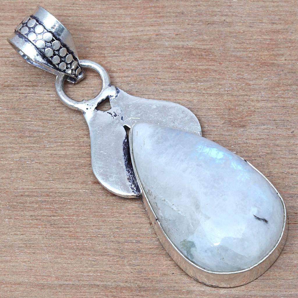 Pendant Moonstone Cabochon Gemstone Handmade Antique Silver Jewelry 2"