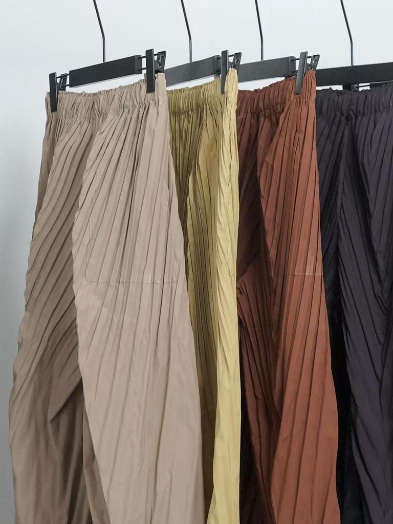 Miyake Women's Elastic Waist Pleated Harem Pants - Spring/Autumn Fashion Casual Lantern Style
