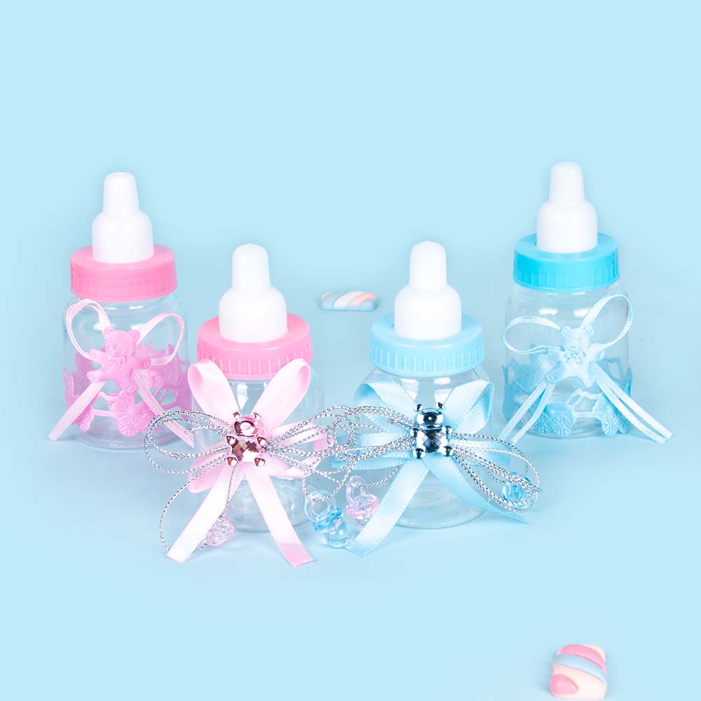 6/12pcs Plastic Feeder Bottle Blue Pink Baby Bottle Candy Box Christening Gender Reveal Baby Shower Birthday Party Gifts favors