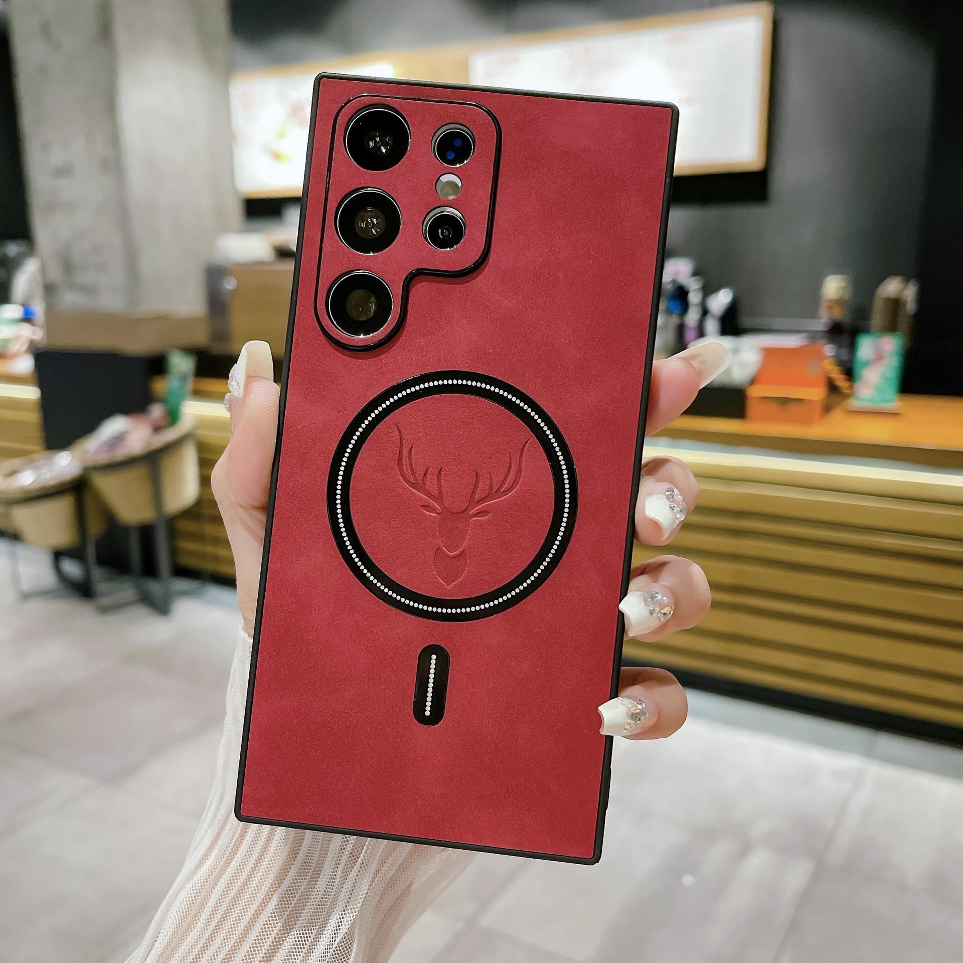 

Подходит для чехла для телефона Samsung S25ultra, Магнитный чехол с текстурой ткани и лосем S23P, Полное покрытие, S24+ Ударопрочный Samsung note20ultra