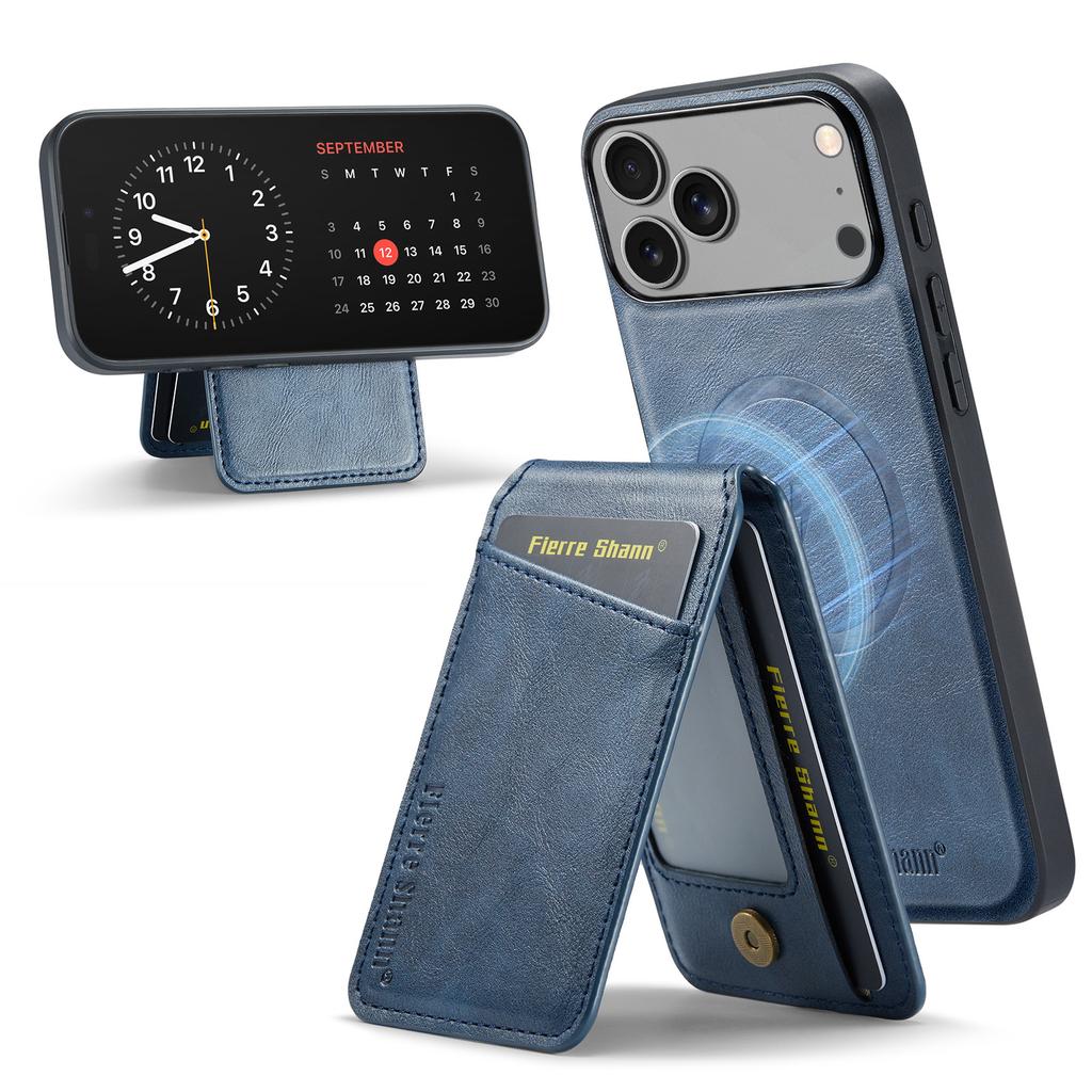 FIERRE SHANN 025 Style For iPhone 17 Pro Case Leather + TPU Detachable Card Slots Phone Cover