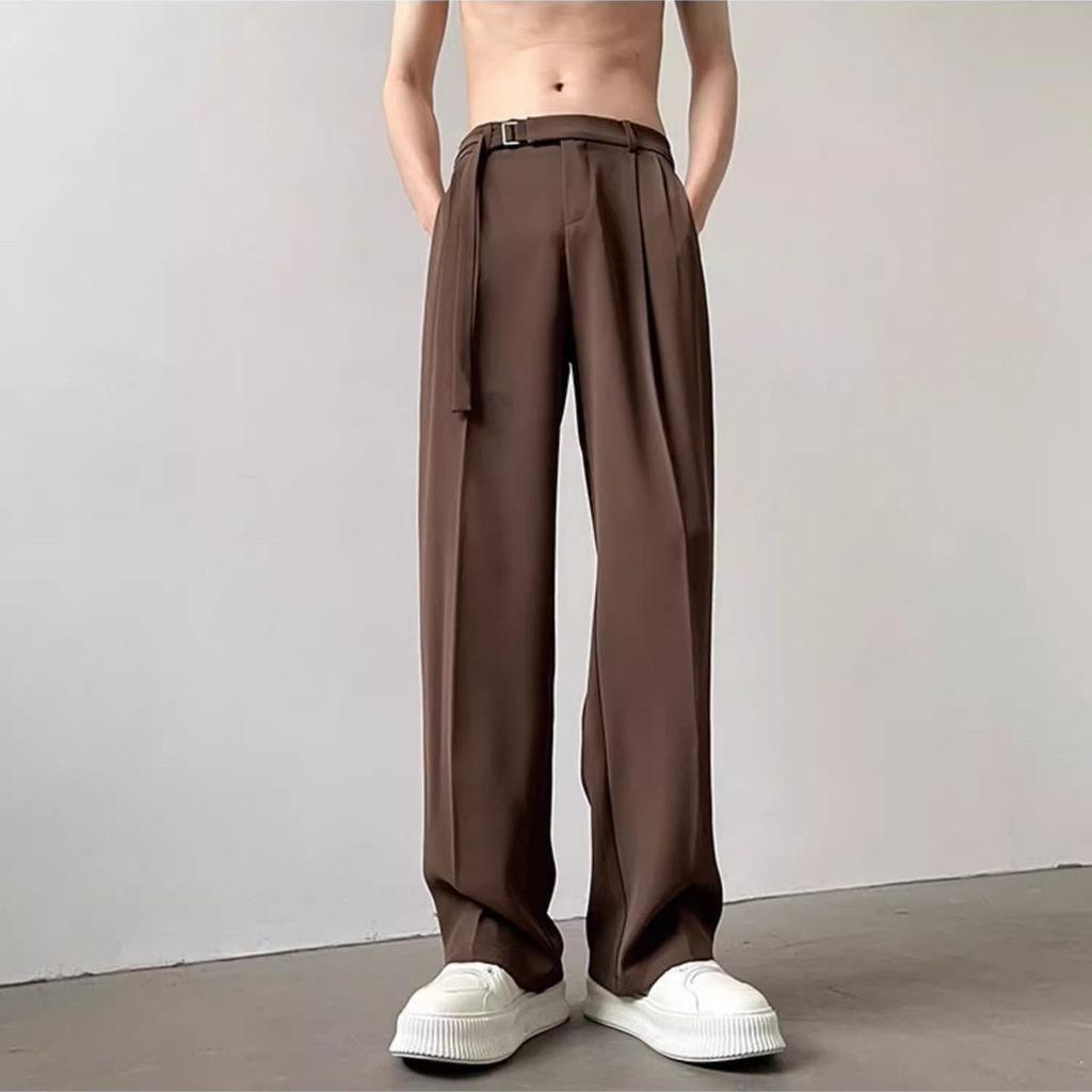 Summer loose straight high-end suit trousers black trousers suit trousers drape trendy ruffian handsome casual wide legs long