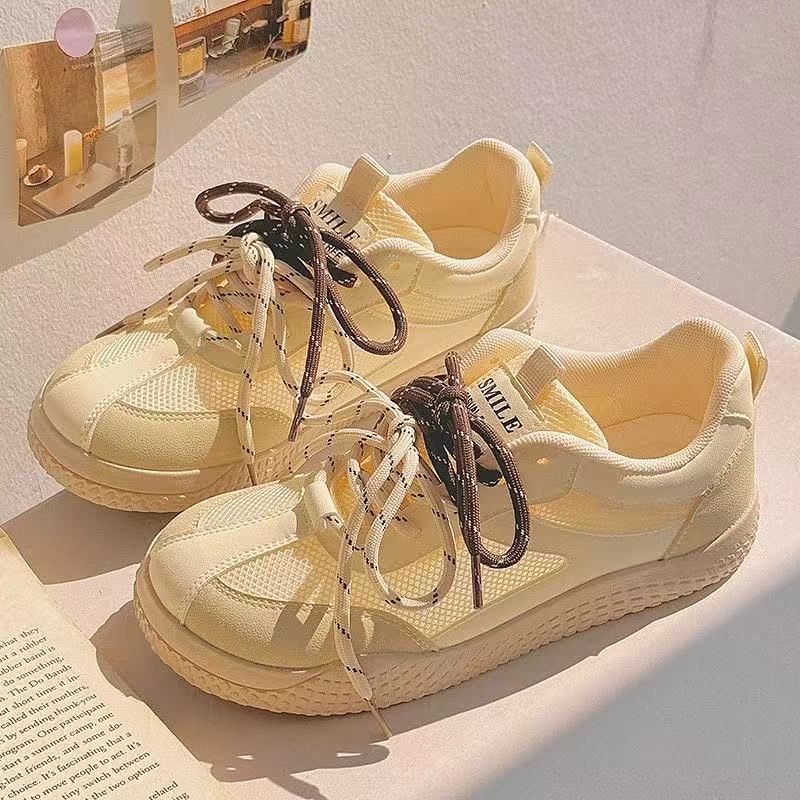 

Retro mesh breathable women s summer new versatile, light and comfortable student casual little white shoes 40 жёлтый