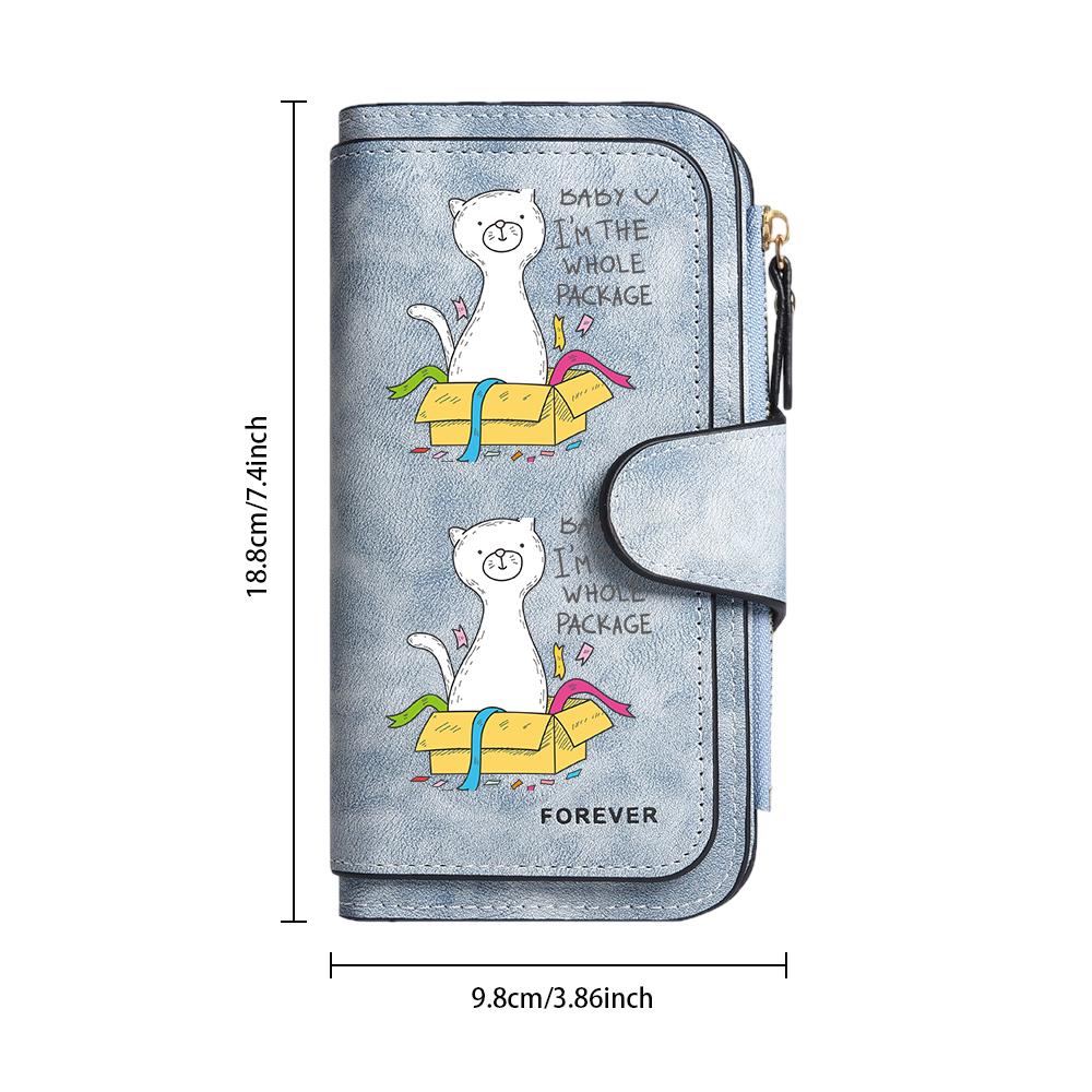 Cute Cat Print Women Long Wallet Fashion Portable PU Leather Card Holder Forever Daily Purse