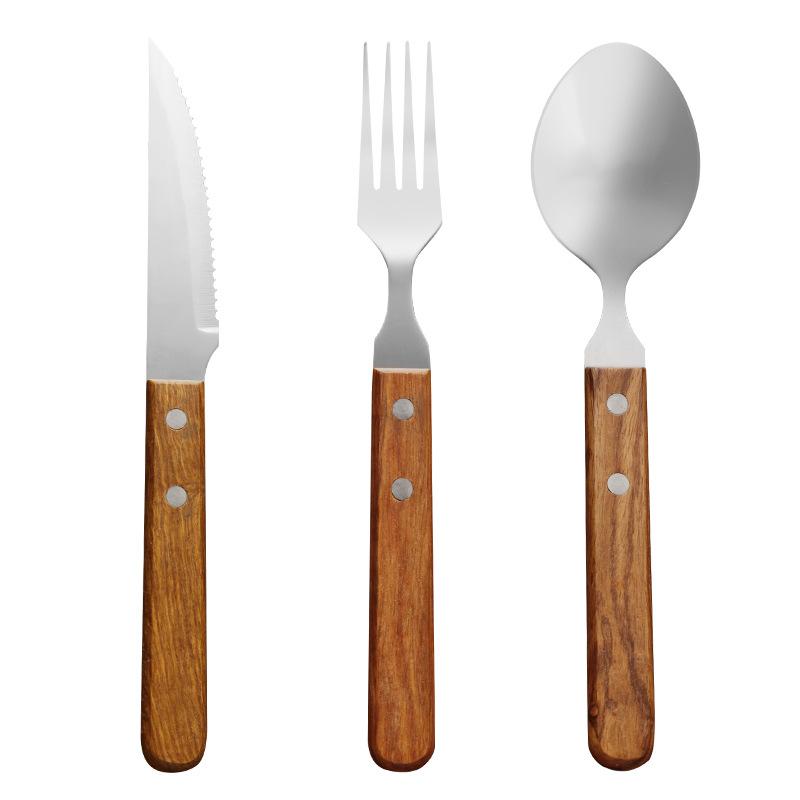 

Western Knife, Fork and Spoon Tableware Stainless Steel Steak Knife Wooden Handle Steak Knife and Fork 3-piece Set