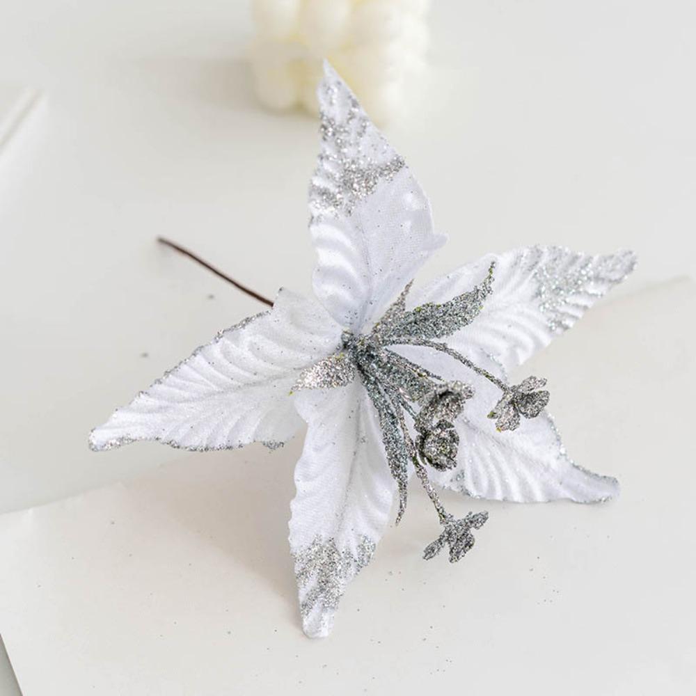 New Fabric Plastic Christmas Artificial Flowers 20cm/26cm Ornaments Fake Flower DIY Decoration Glitter Poinsettia New Year