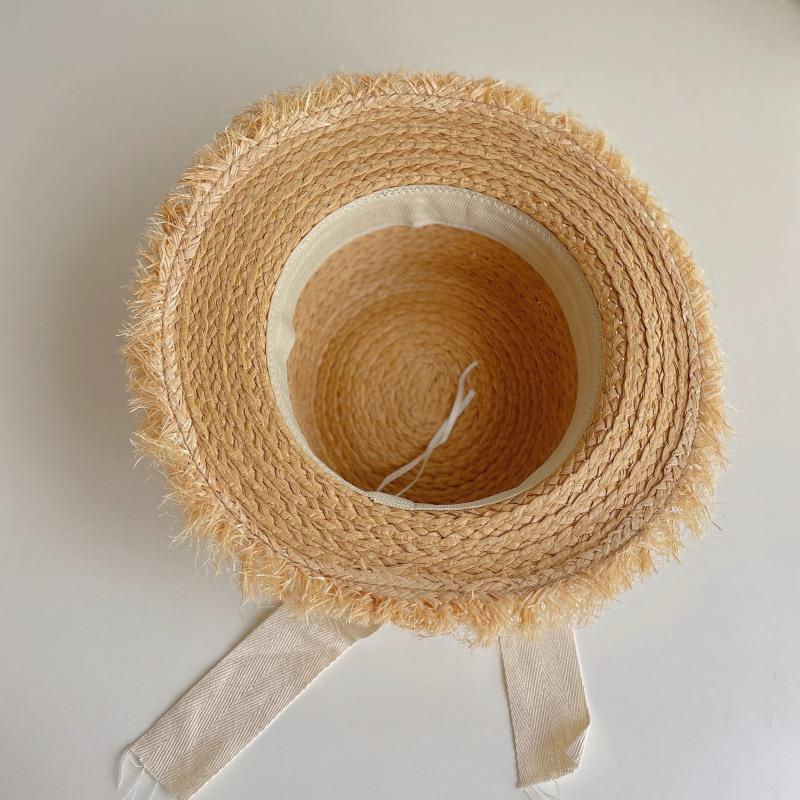 Girl's Sun Hat Summer Travel Kids Sunshade Hat Hairy Straw Hat Decorated With Bowknot