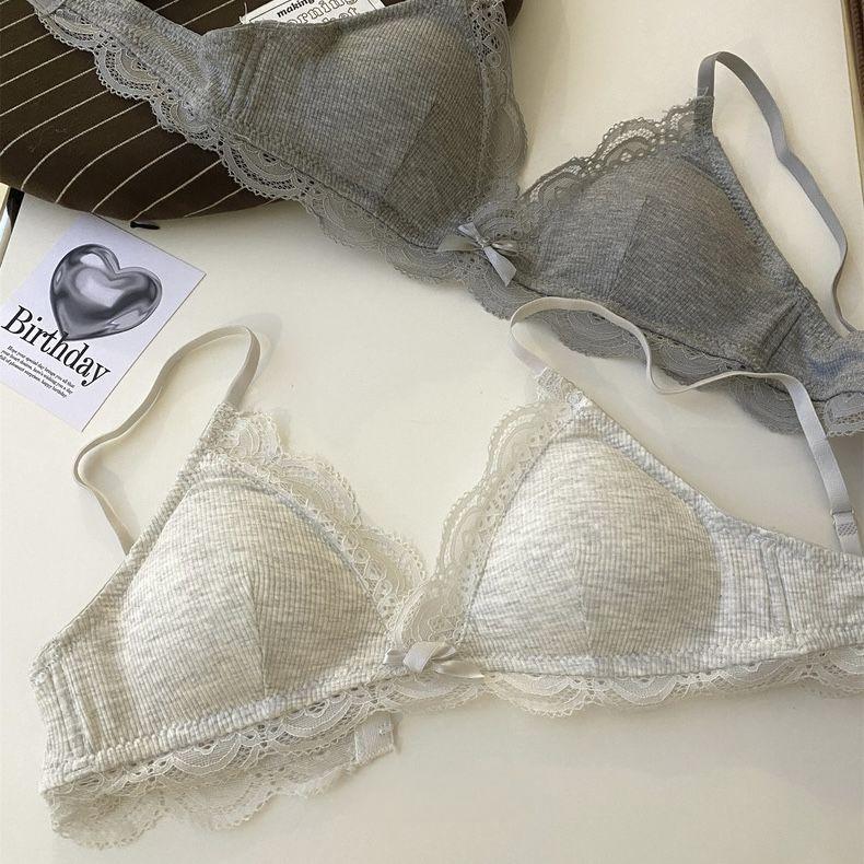

Французский бюстгальтер-треугольник для студенток с маленькой грудью, без косточек и удобное женское нижнее белье 32/70 светло-серый