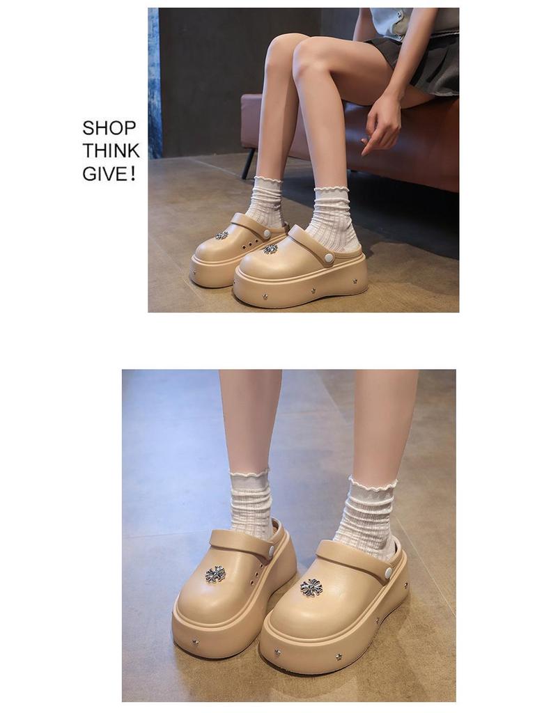 2025 Women's Rivet Peep-Toe Thick-Soled Height-Increasing Non-Slip Mango Toe Half Slippers for Spring/Summer