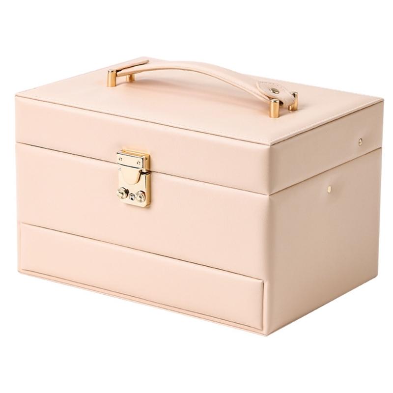 

Leather Jewelry Case With Auto Open Designs Multiple Layer Compartments For Necklace Earring Rings Storage янтарь