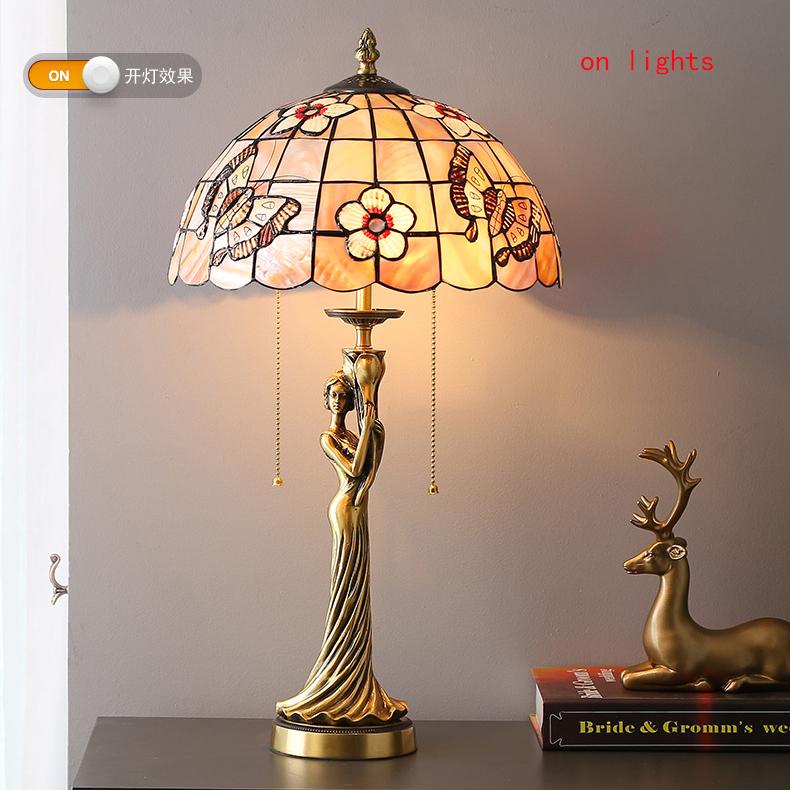 French Copper Dewaxed Copper Goddess Portrait Shell Table Lamp Creative European Copper Statue Living Room Decoration Copper Table Lamp