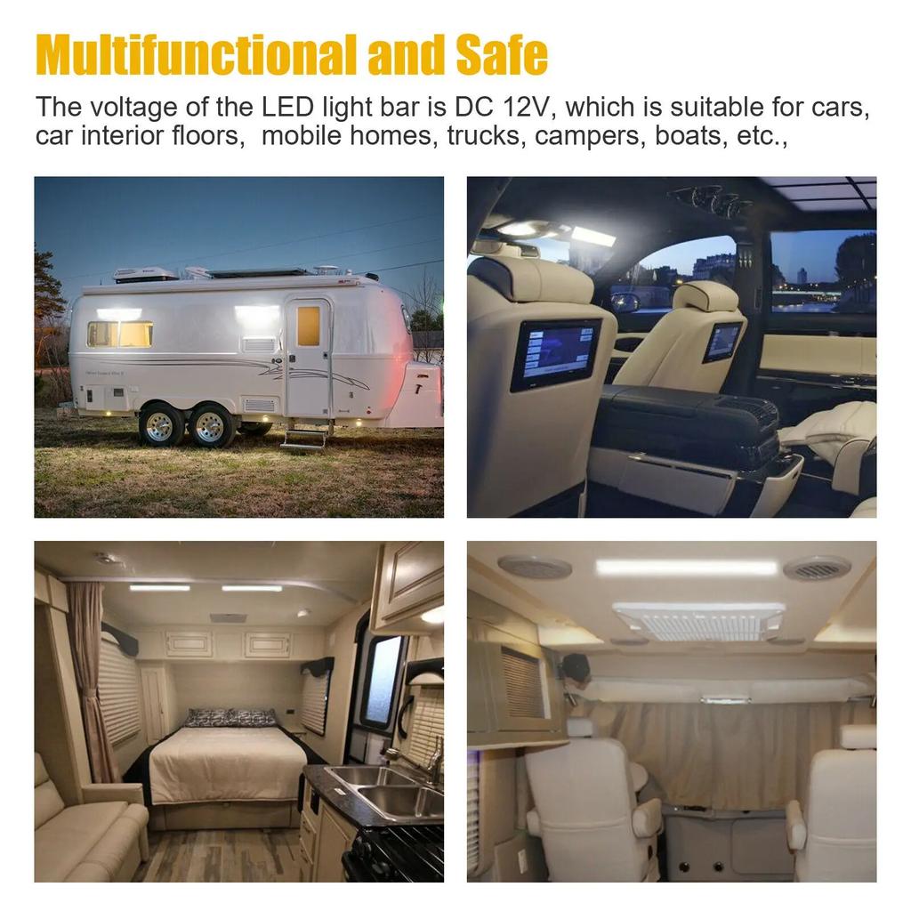Pachet de 2 bare luminoase interioare cu 72 LED-uri 12V-80V 1200LM - bandă universală pentru autobuze RV cu comutator (10W ultra-luminos)