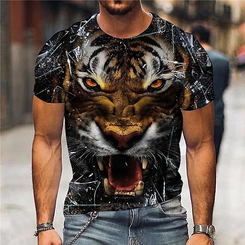 2026 Men's Animal Fierce Tiger Stripe T shirt 3D Print Short Sleeve T-shirt Outdoor Sports Top Oversized Casual Daily Streetwear