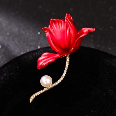 Červená tulipánová brož Premium Coat Corsage Příslušenství Anti-Light Drip Pin