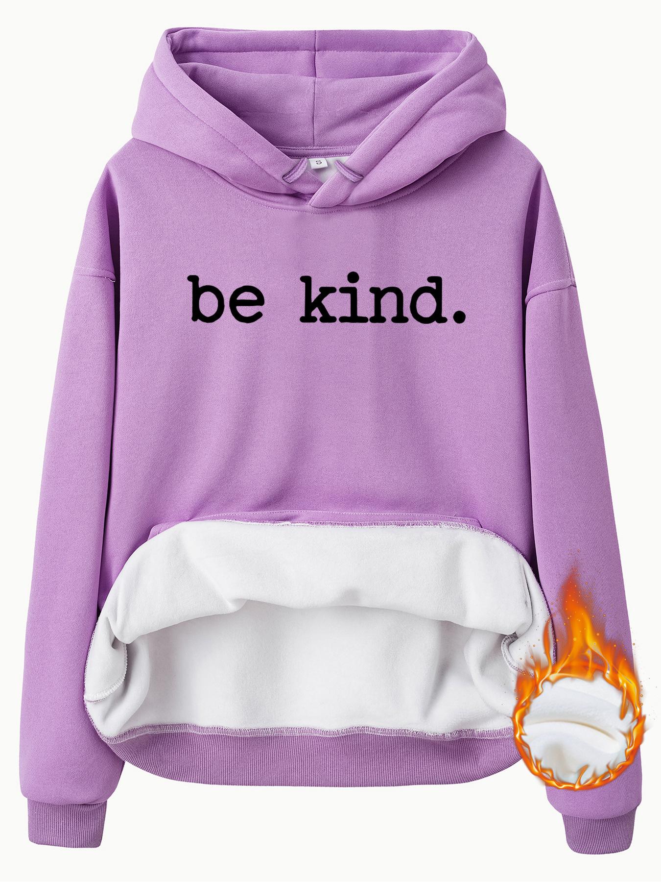 Women s sweatshirt be kind printed casual sweatshirt women s plush long sleeve hooded sweatshirt XXL фиолетовый