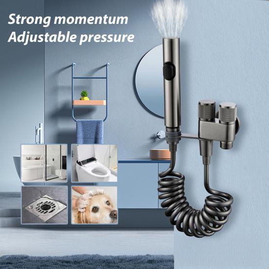 Toilet Sprayer Dual Control Faucet Valve Bidet Flushing Sprayer Kit G1/2 Interface Adjustable Pressure Body Cleaning Basin Sprayer