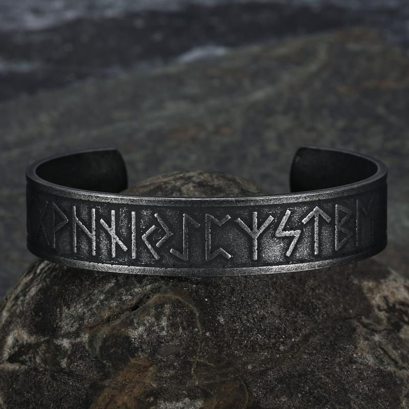 Унисекс Черный Браслет с Рунами Викингов Стальной Панк Браслет Амулет Украшение Подарок для Мужчин Женщин