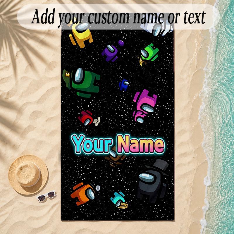 Beach TowelAmong Us Custom Name Text Personalized Soft Towel for Beach Pool Indoor Home Decor Gift