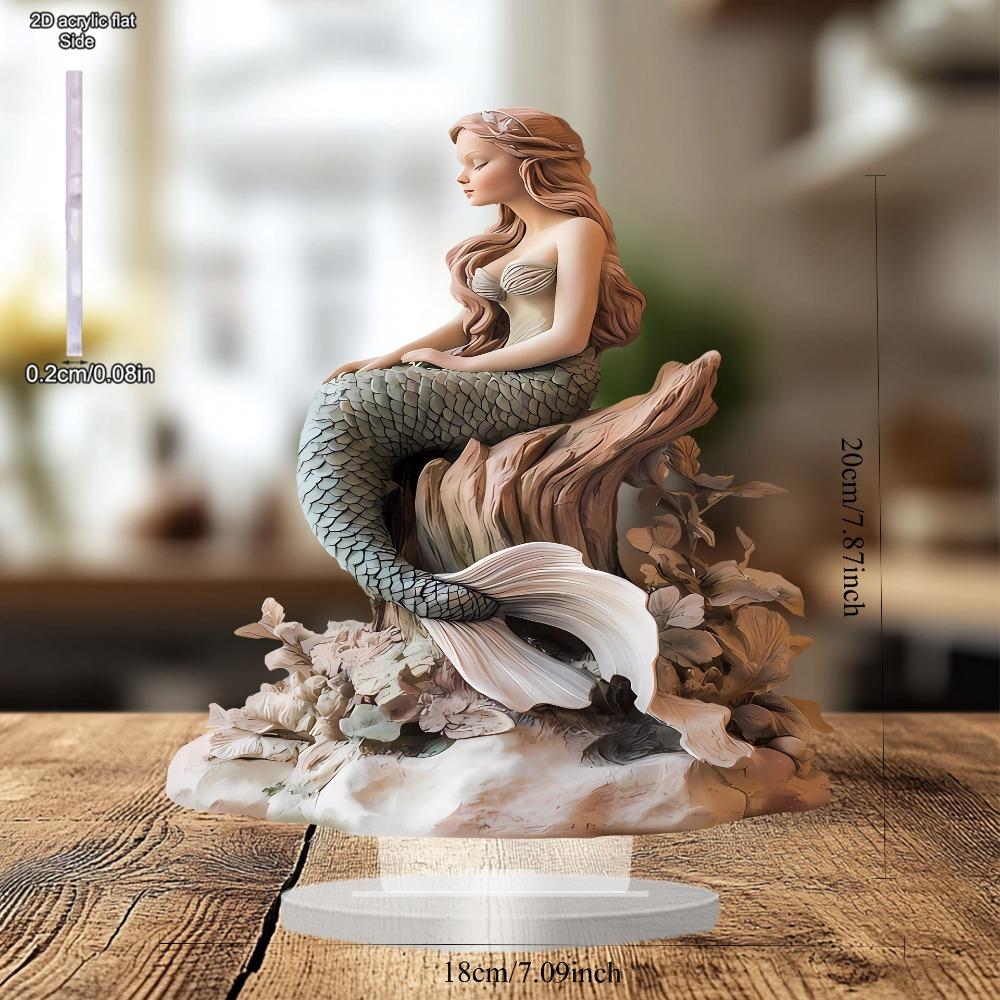 2D Flat Acrylic Mermaid Decoration, Indoor and Outdoor Decoration - No Battery/electricity Required, Free Day Decoration, Shop Decoration, Durable