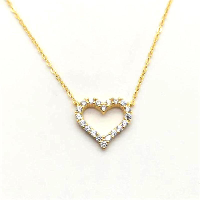 European S925 Sterling Silver Heart Pendant Necklace with Diamond Inlay