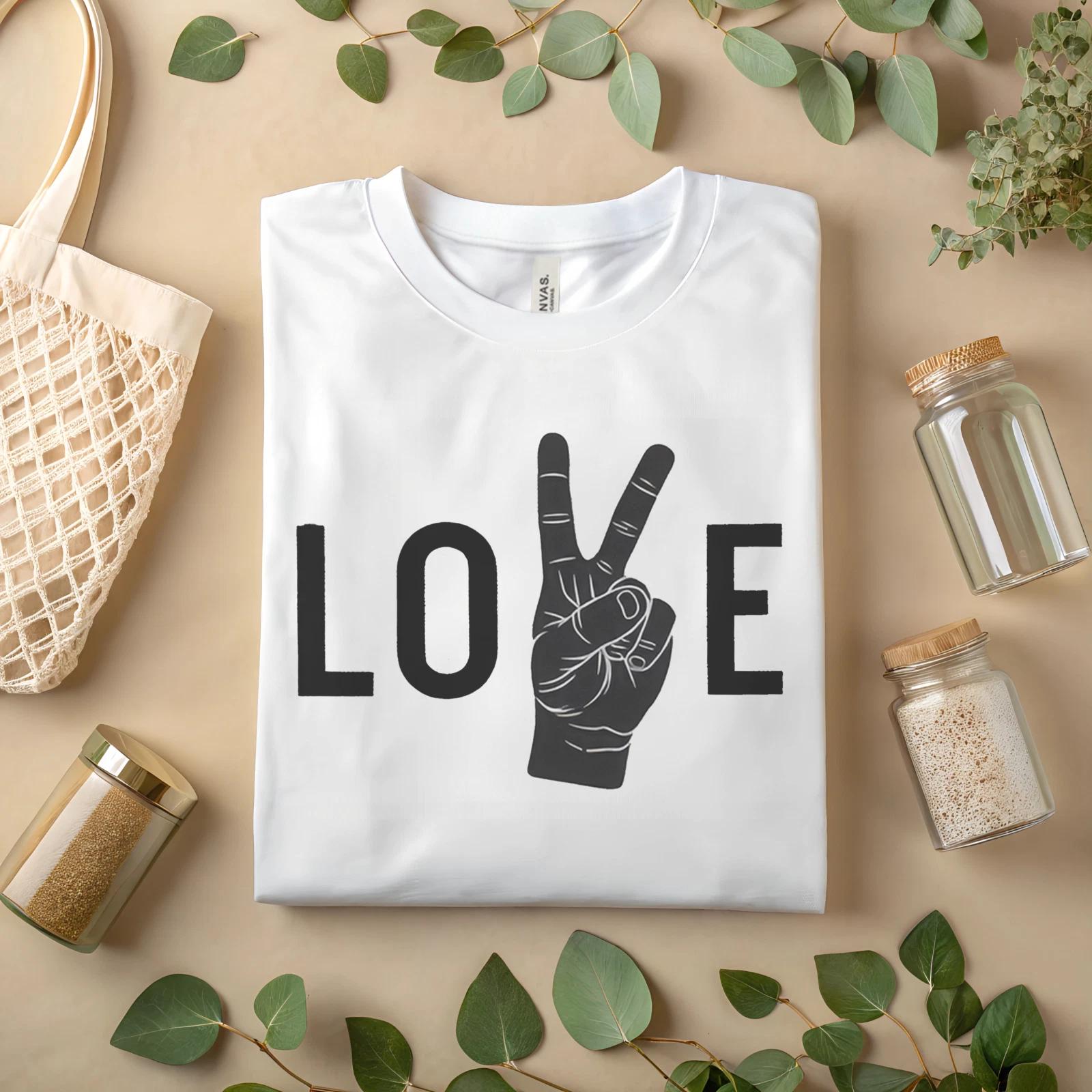 Love Peace Sign Shirt – Minimalist Hand Gesture Graphic Tee A413 S