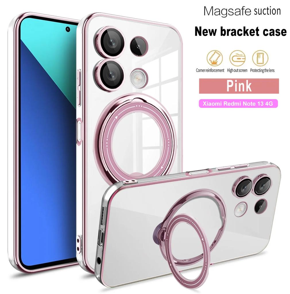 Plating Ring Magnetic Support Transparent Phone Case For Xiaomi A3 14 Pro Ultra 13 13T 12T 11T Pro Poco X6 M6 F5 X4 X3 4G 5G