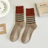Female Autumn and Winter Thickened Warm Pure Color Cotton Color Striped Retro Tube Stack Socks