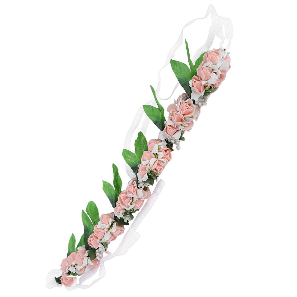 Artificial Flower Wreath Crown Garland Headband Girl Hair Accessories Headwear for Wedding SuppliesPink