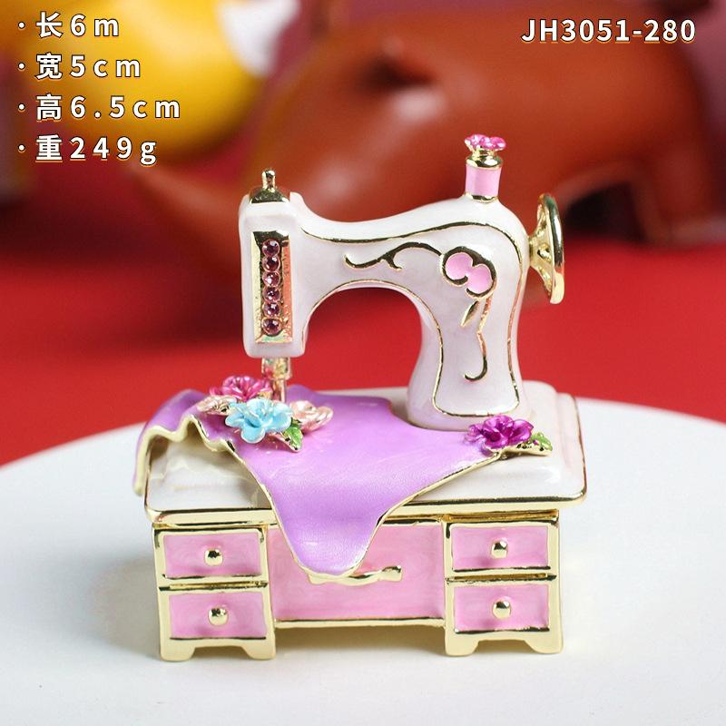 metal craft sewing machine enamel ornament trinket box jewelry box decoration, desktop small decor birthday gift
