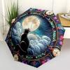 1 Stück Buntglas Katze Mond Wolken Design Automatischer Faltregenschirm - Tragbares 3-fach Design mit 8-Speichen Eisenrahmen, Outdoor für Fans, Reisende, Täglich