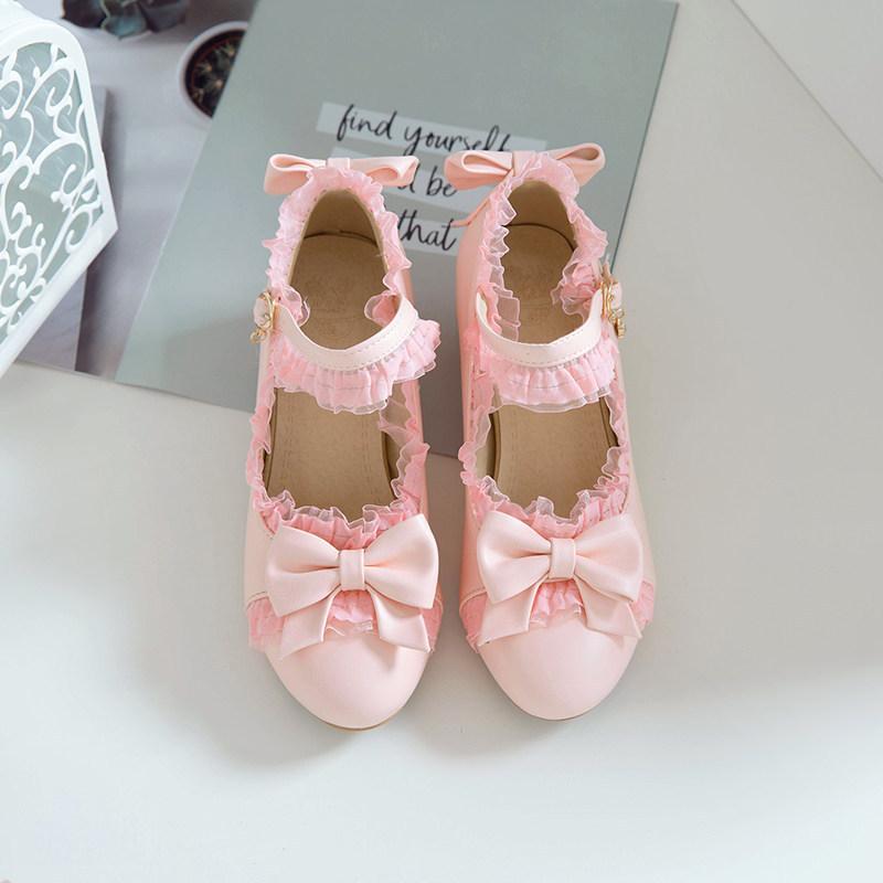 

Children Girls High Heel Shoes Lolita Mary Janes Shoes Sweet Ruffles Bowknot Princess Party Dress Wedding Shoes Size 28-39 39(24.5cm)