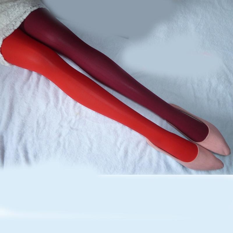 Two Tone Candy Colored Contrast Tights Stockings Open Crotch Designs Asymmetrical Multicolor Pantyhose Hosiery for Women
